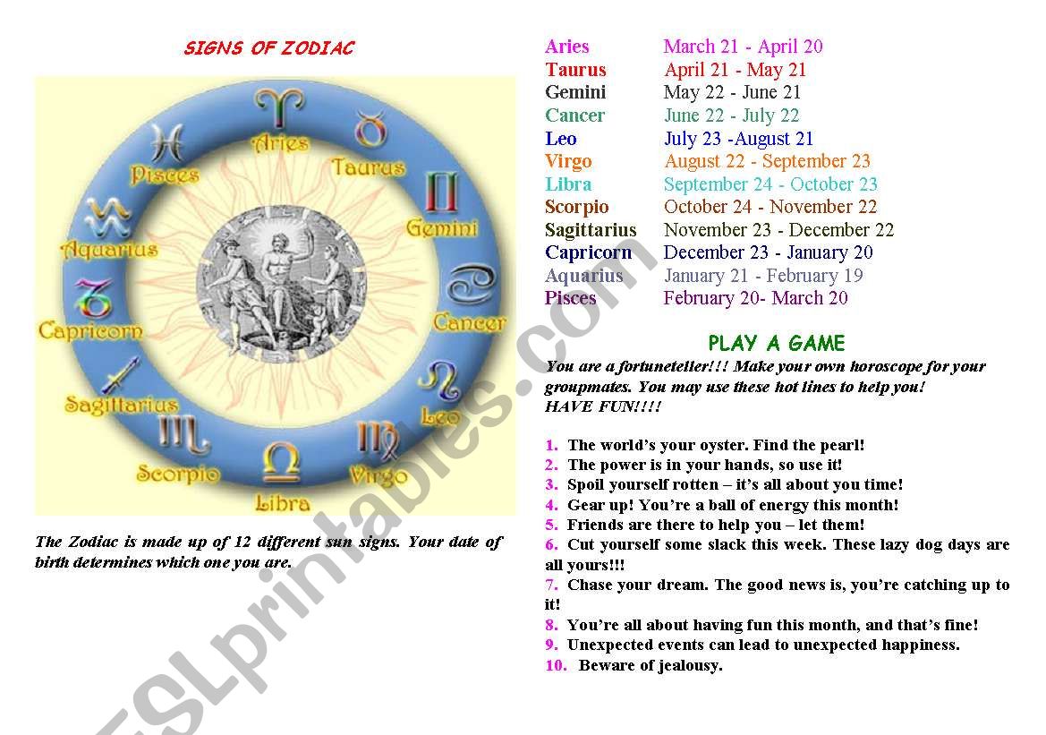 ZODIAC Part 2 worksheet