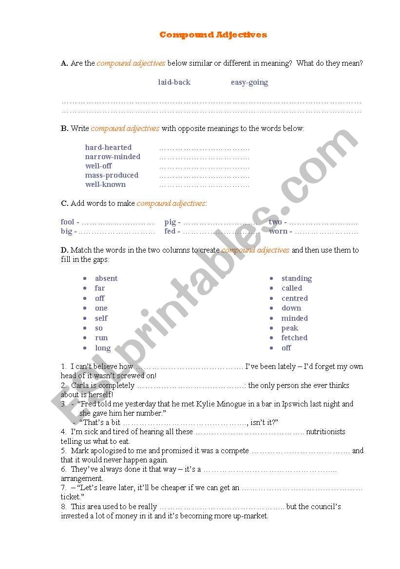 Compound Adjectives worksheet