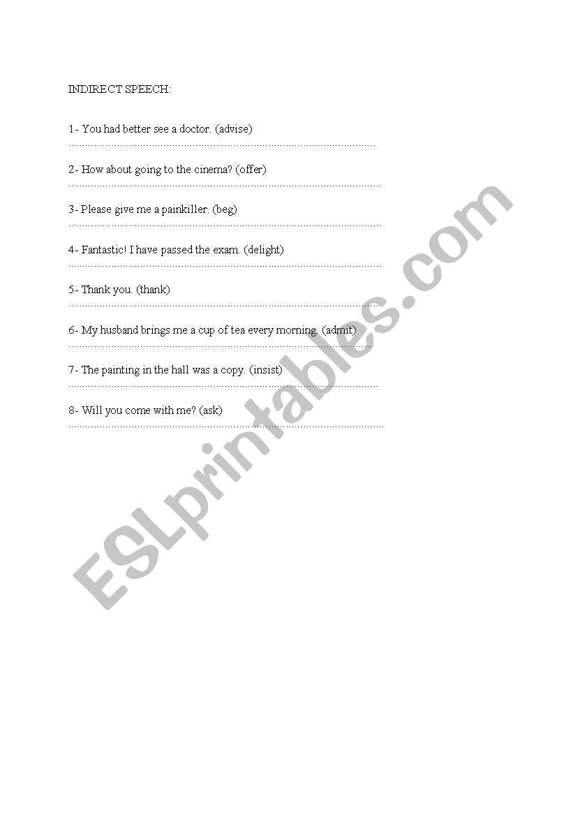 indirect speech worksheet