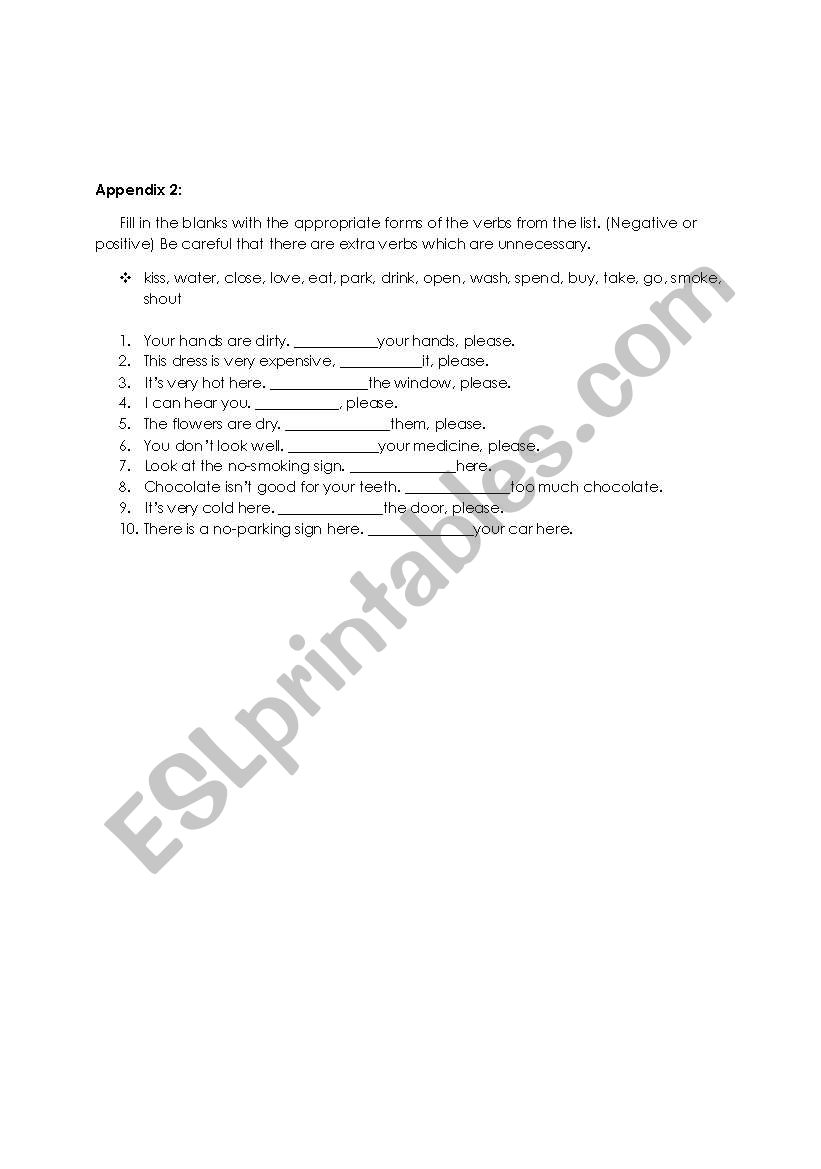 impeartive worksheet worksheet