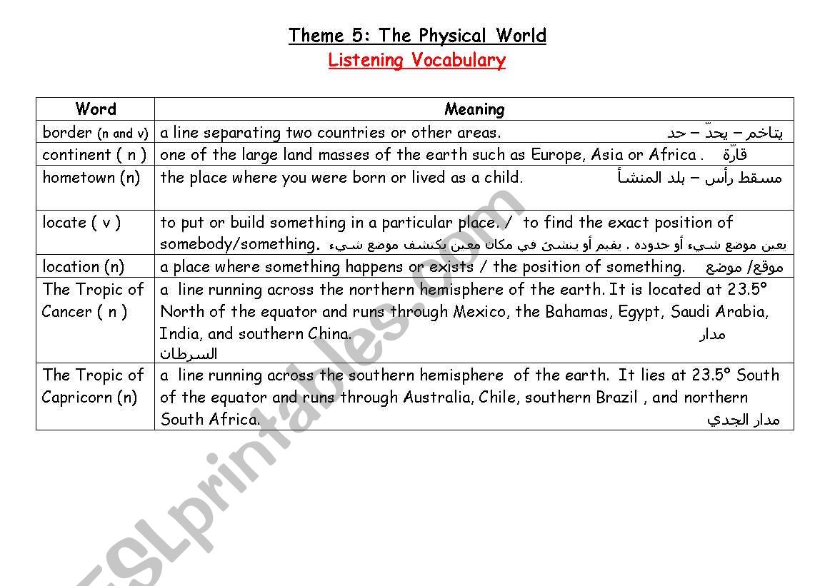 vocabulary worksheet