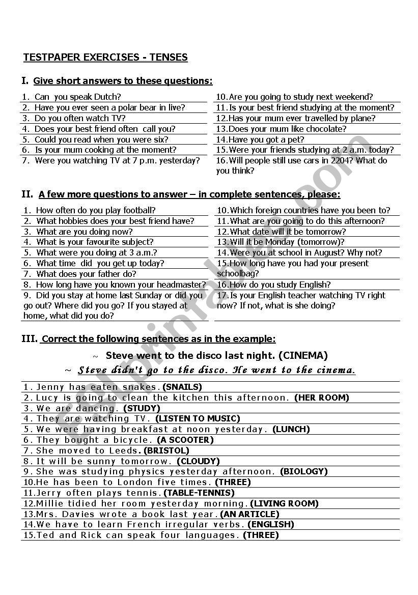 Tenses worksheet