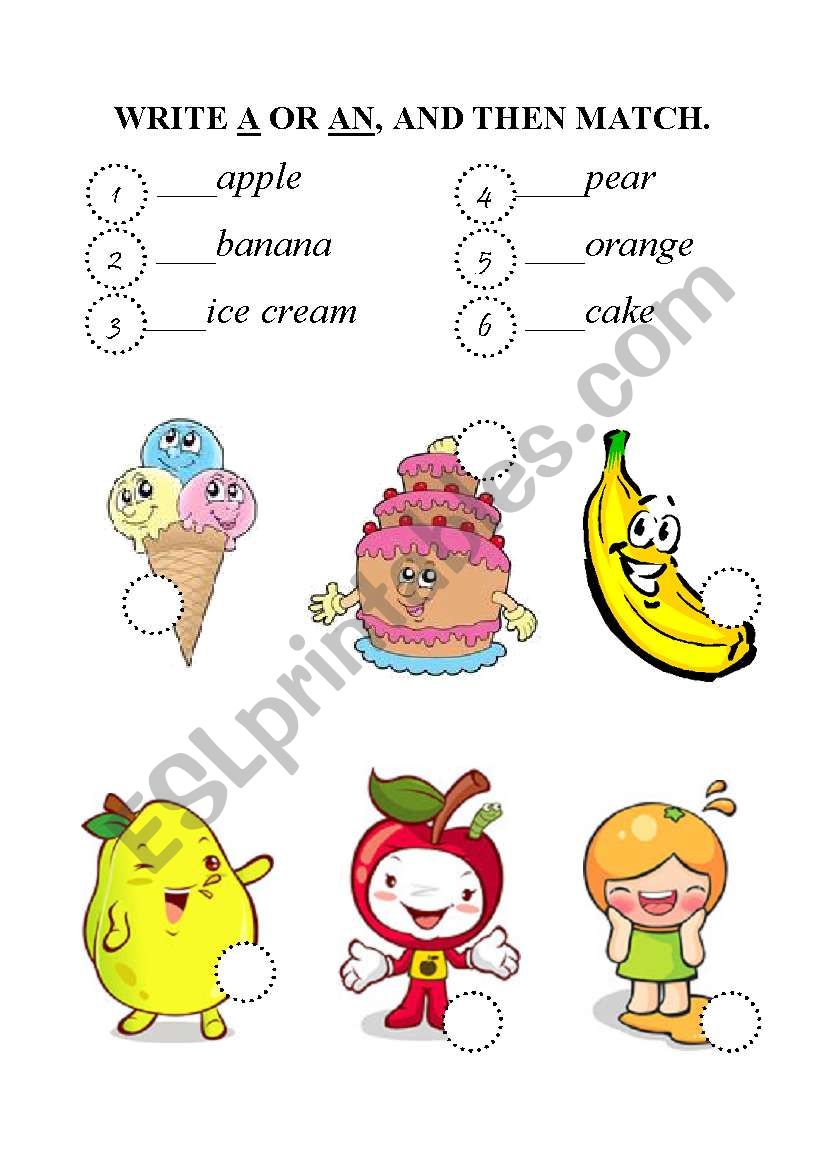 Food - write A or AN, and then match