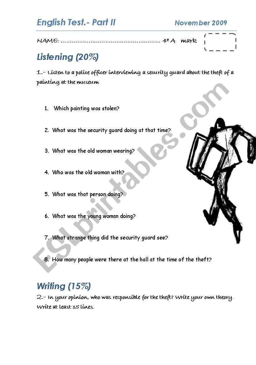 LISTENING, WRITING AND PRONUNCIATION TEST_past simple and continuous