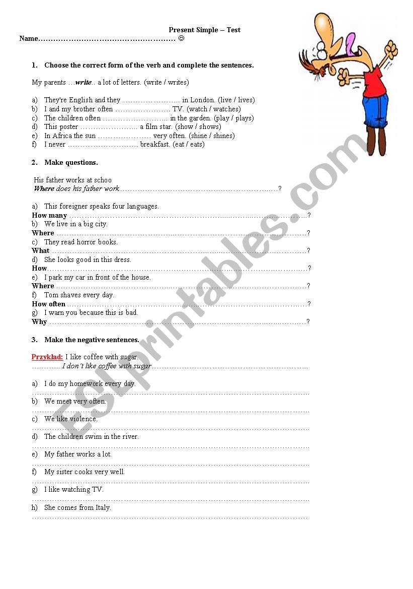 present simple test worksheet