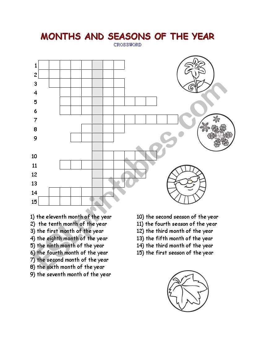 Months and seasons crossword worksheet