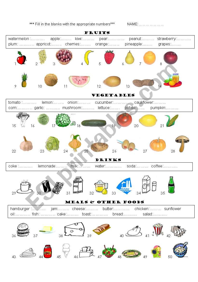 food and drink worksheet