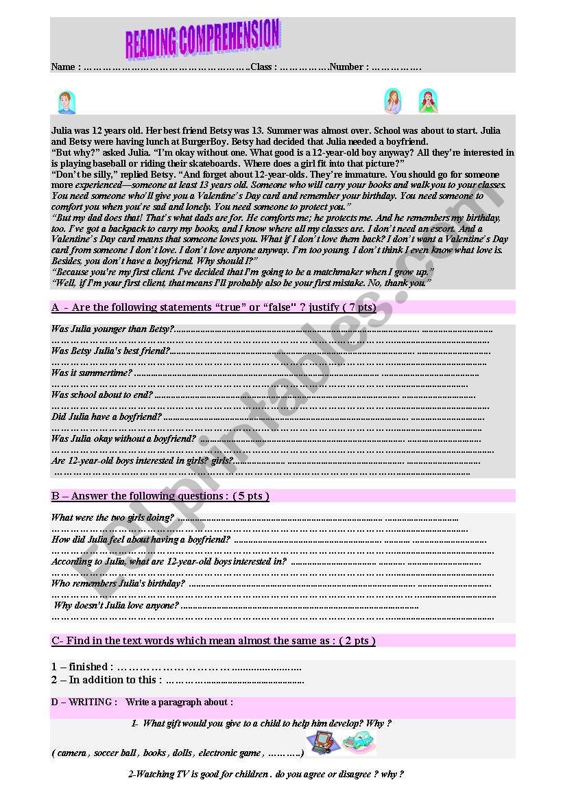 Reading Comprehension  worksheet