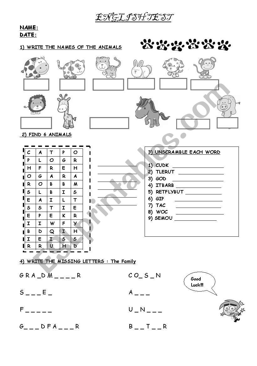 animals and the family worksheet