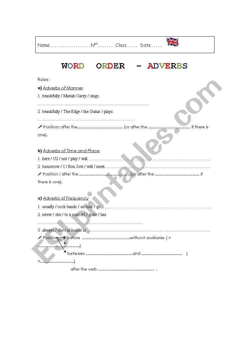 Word Order worksheet