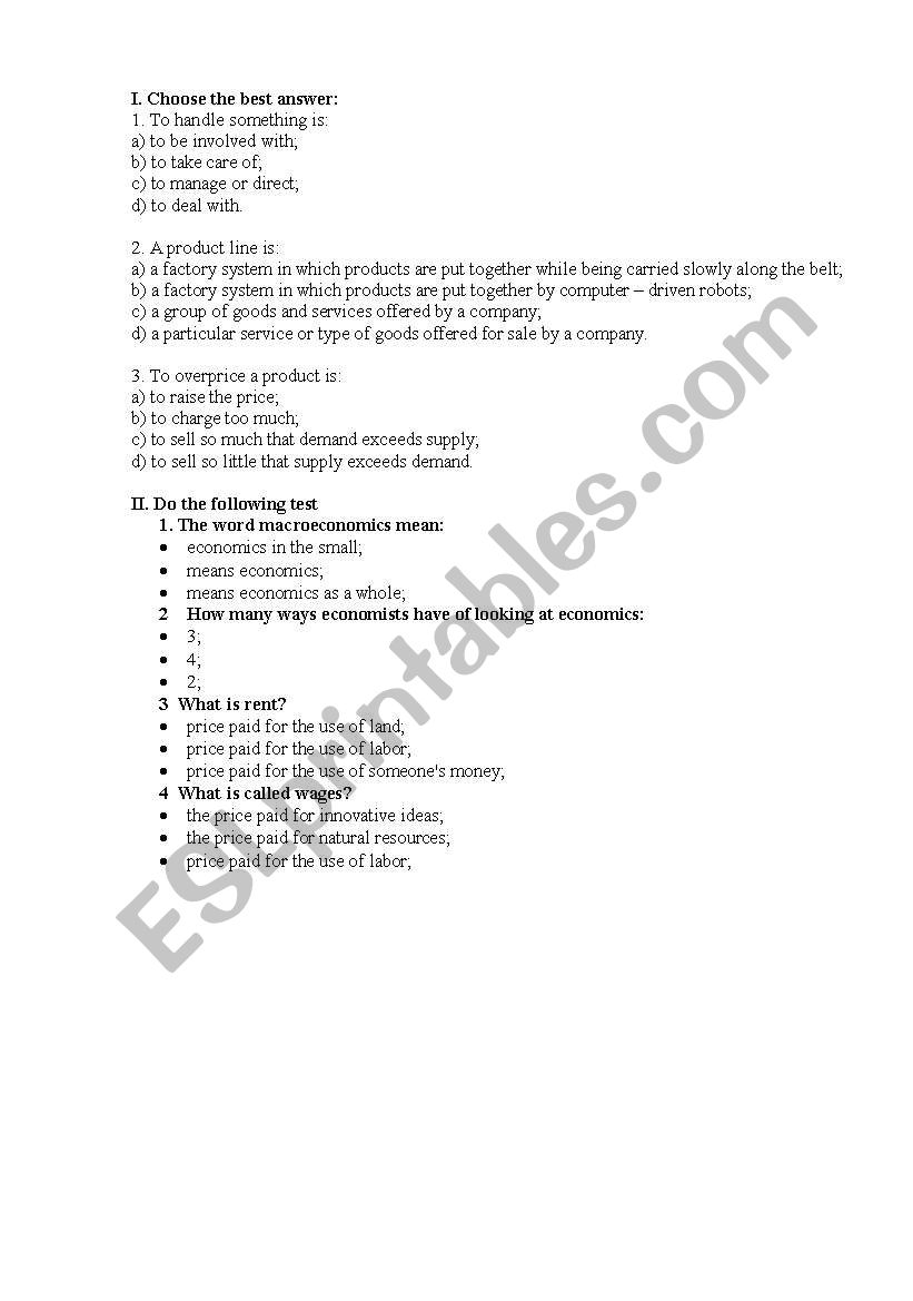 business english tests worksheet