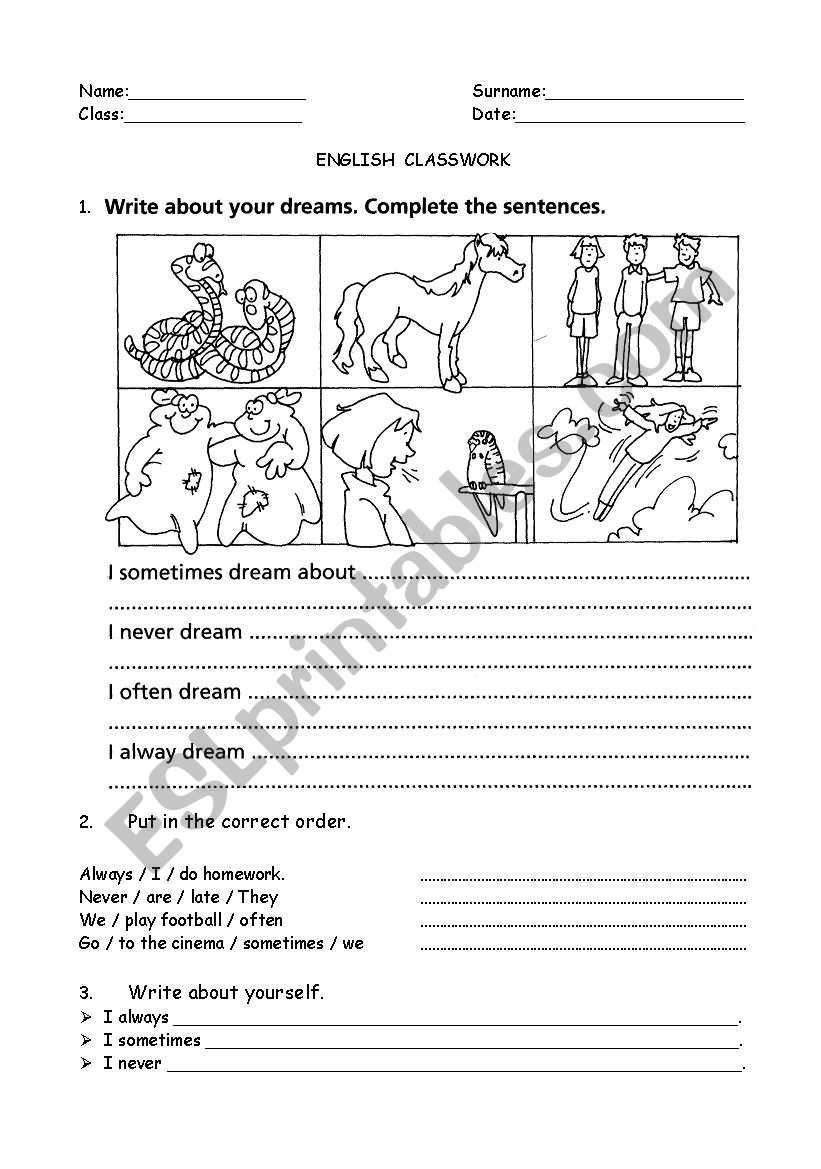 Frequency adverbs worksheet