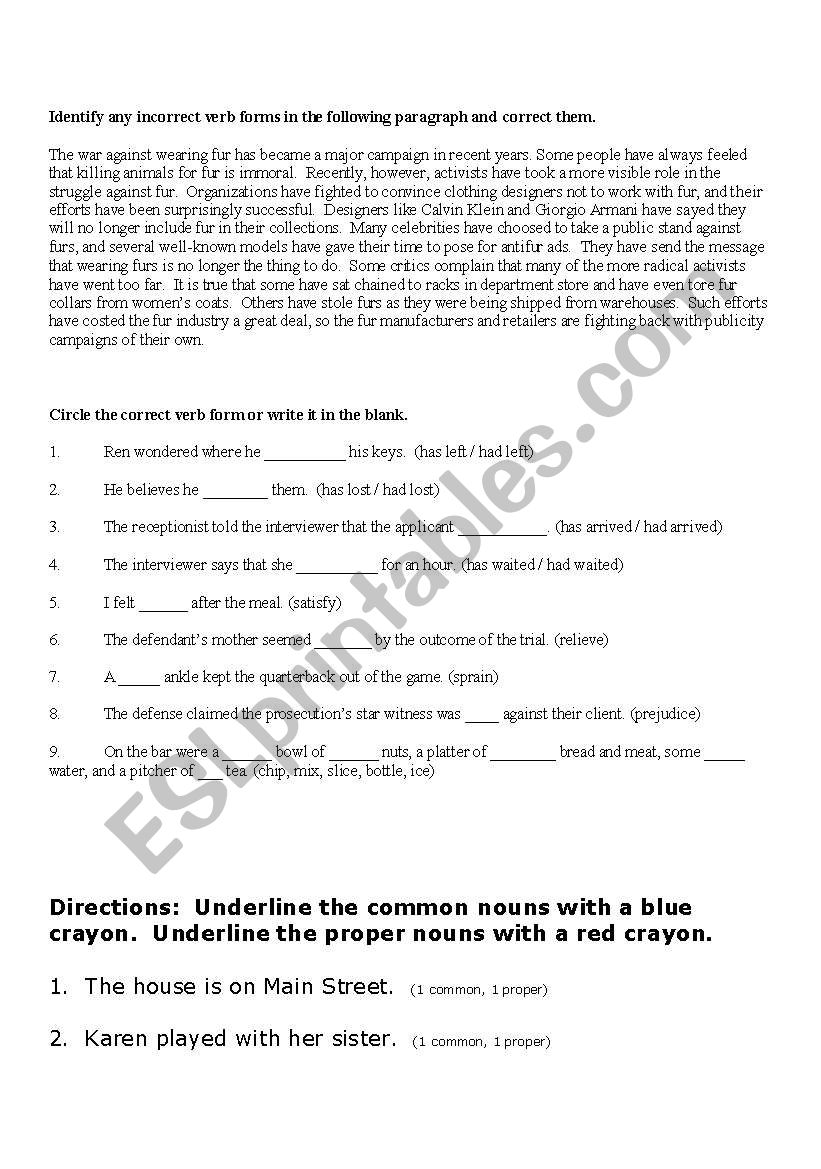 Grammar worksheet