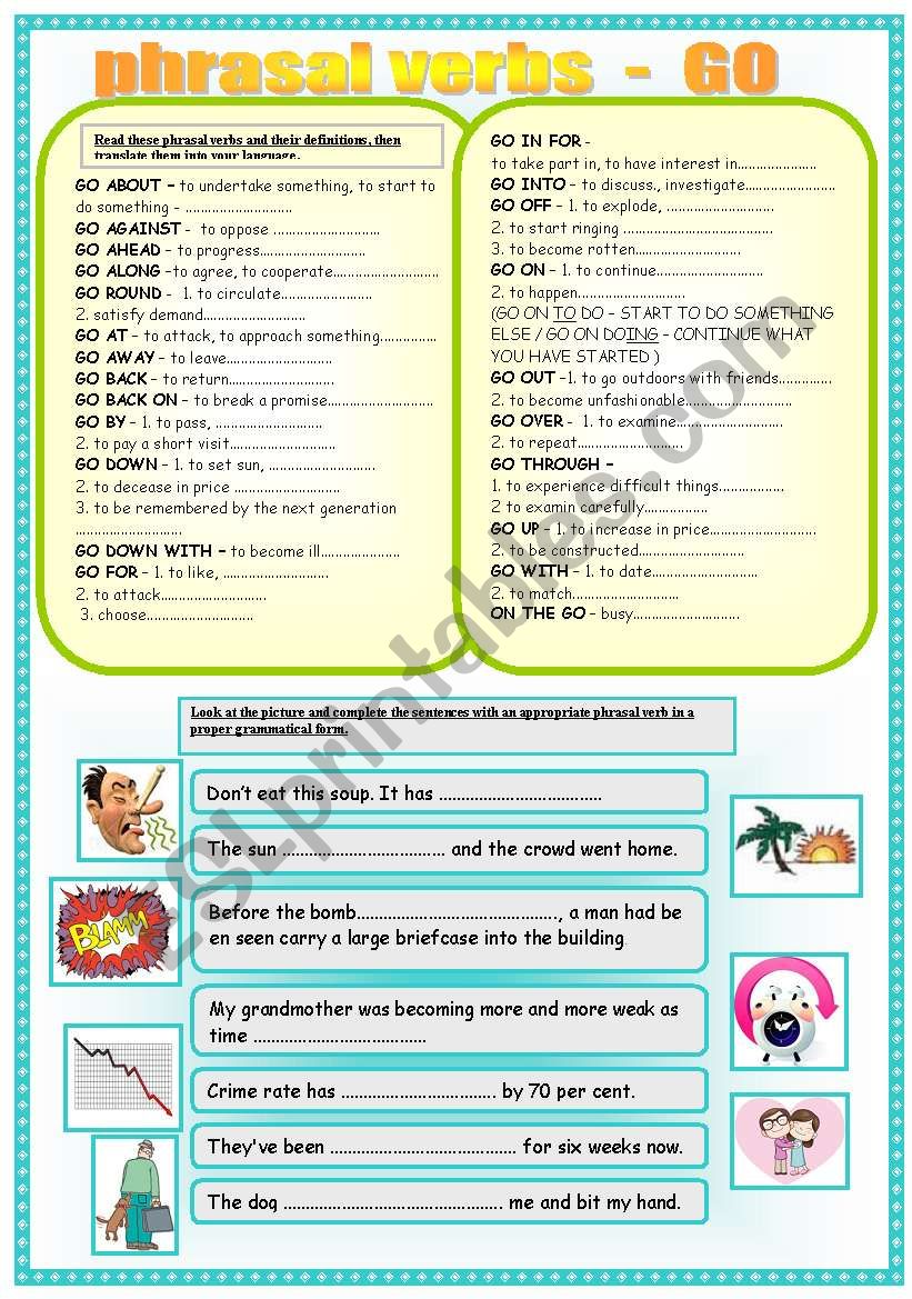 phrasal verb - GO worksheet