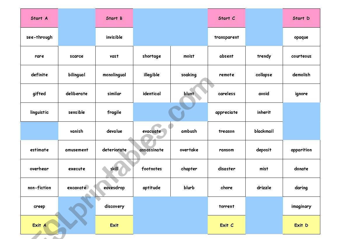 Definitions Maze worksheet