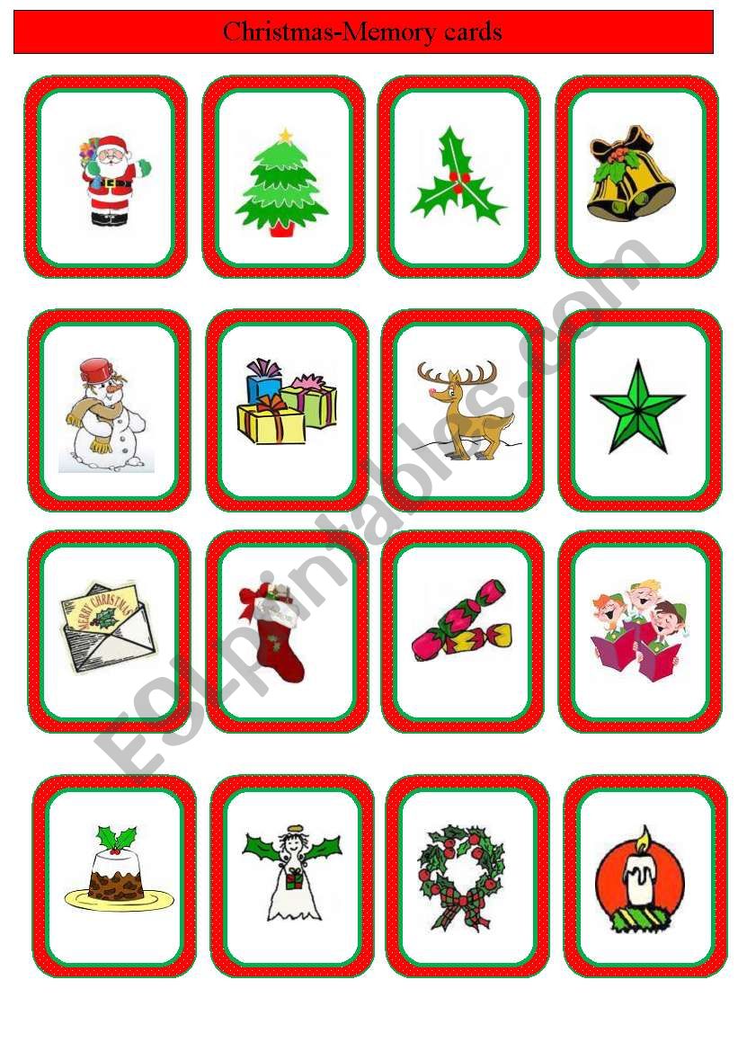 Christmas memory cards worksheet