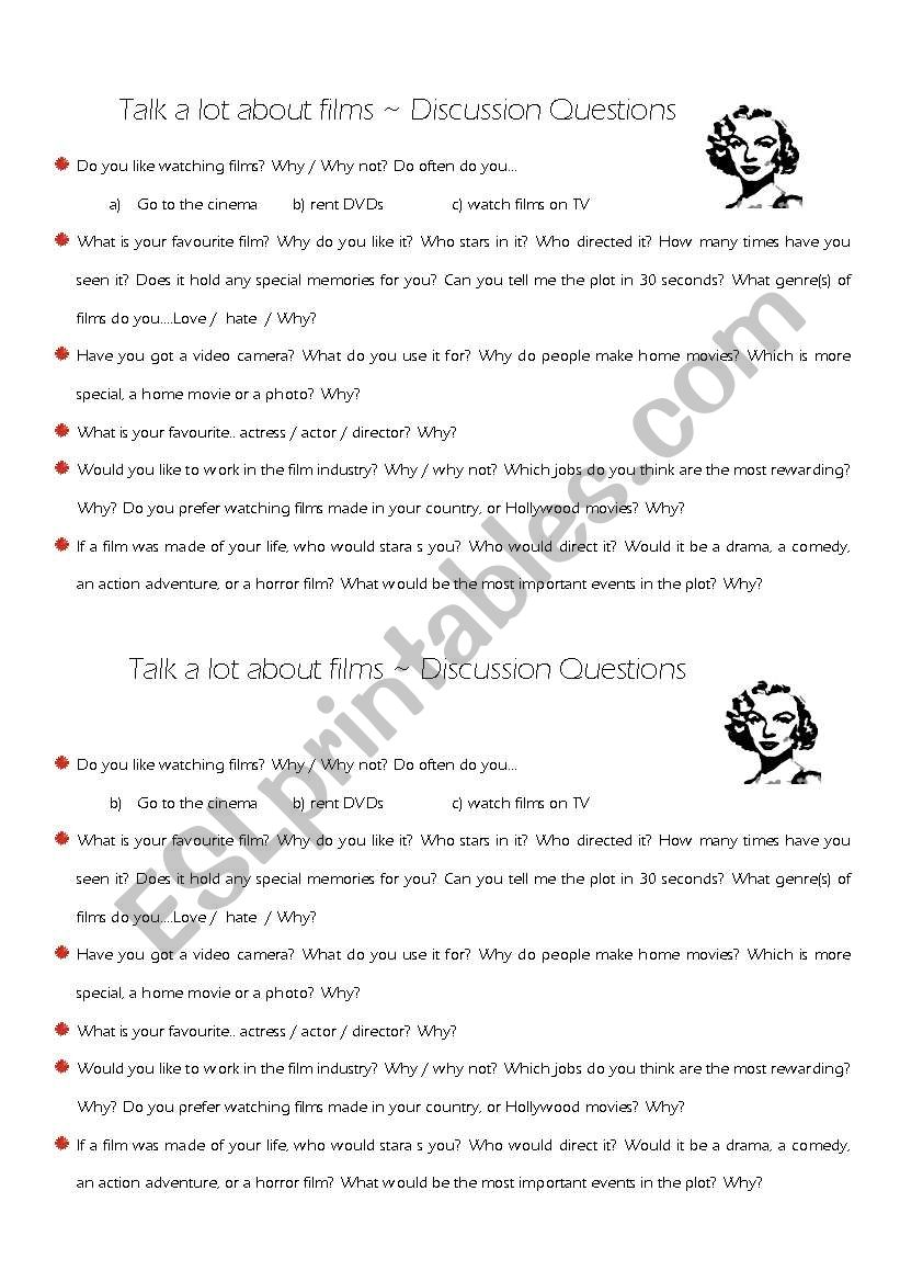 films conversation questions worksheet