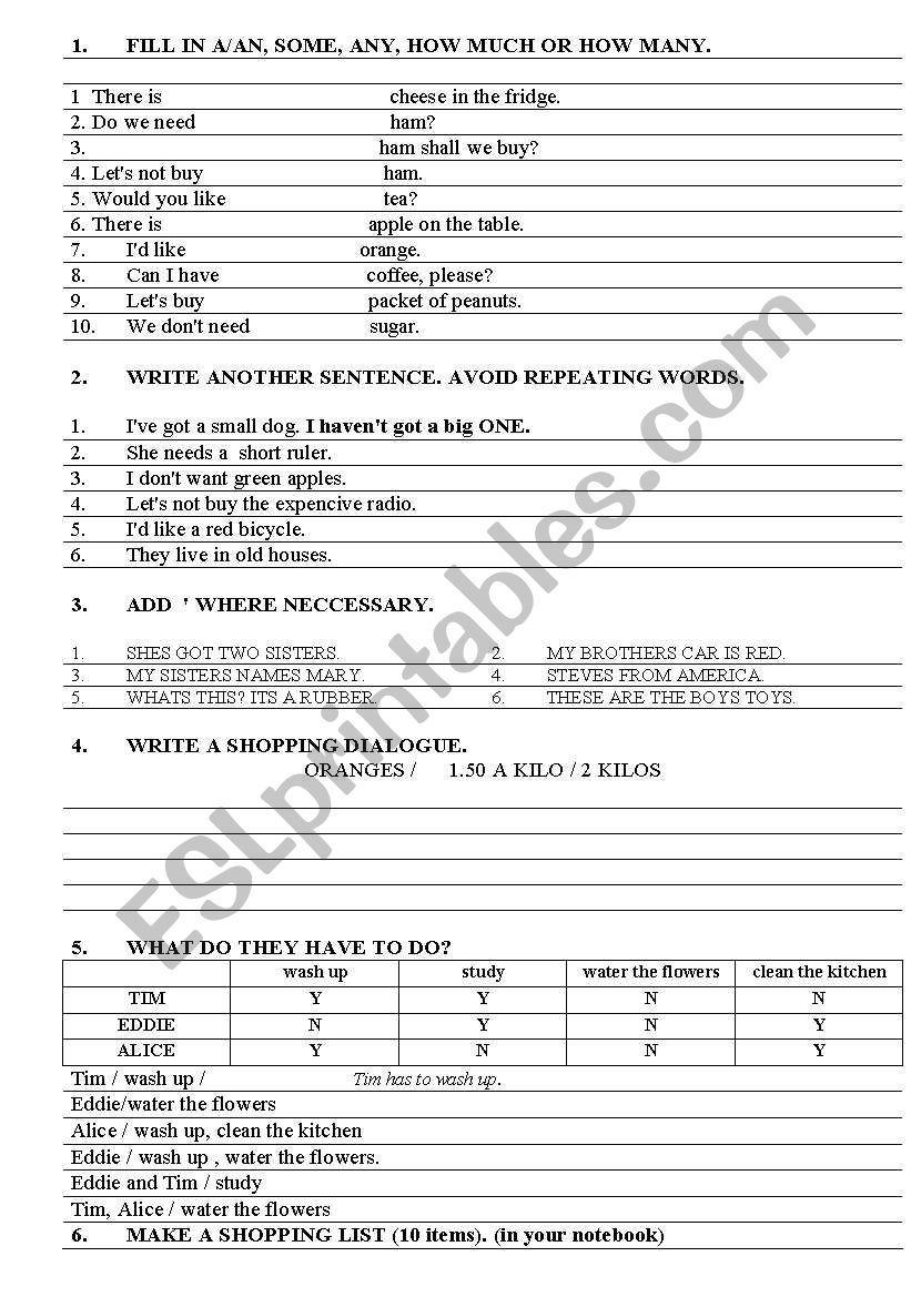 SHOPPING worksheet