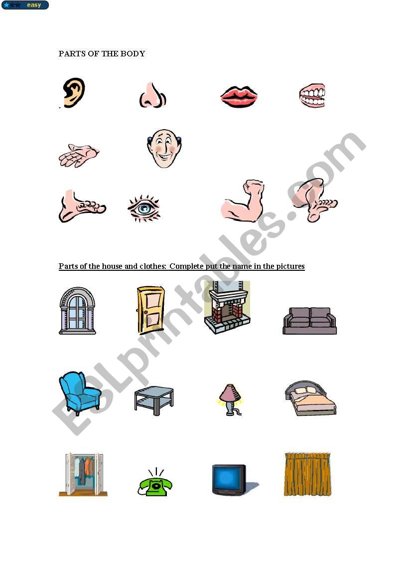 Parts of the body and house, verb to be, numbers and colours