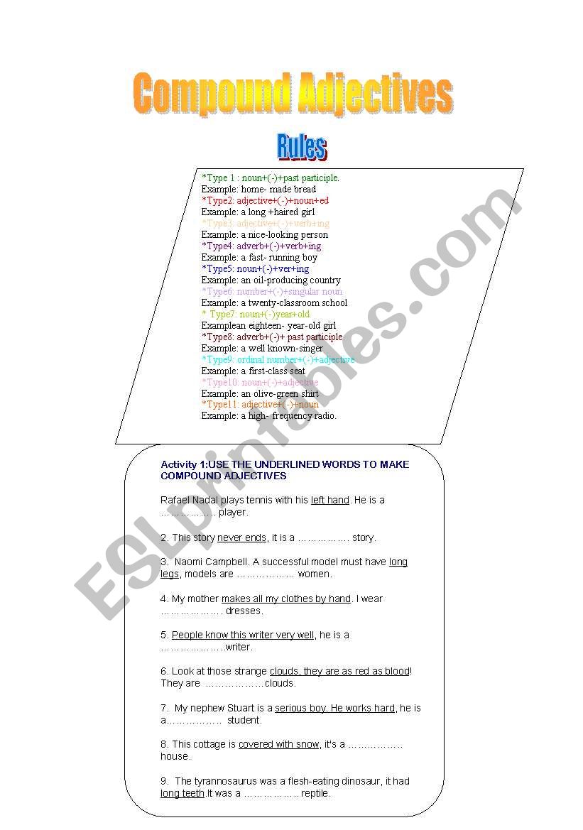 compound adjectives rules worksheet
