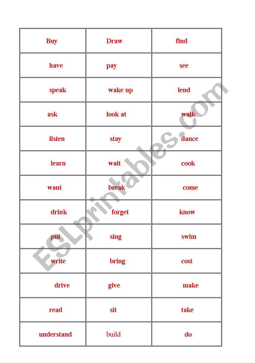 A vocabulary revision game worksheet