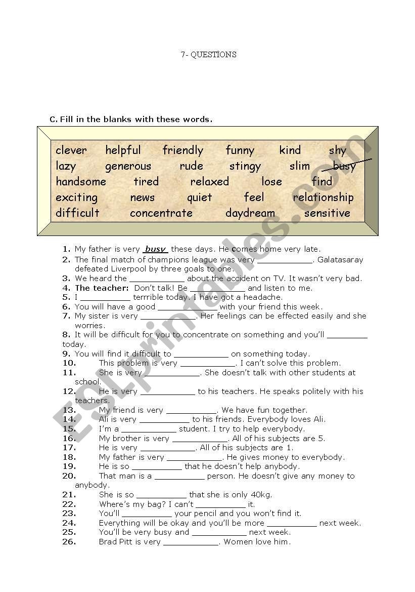 adjectives /adverbs worksheet