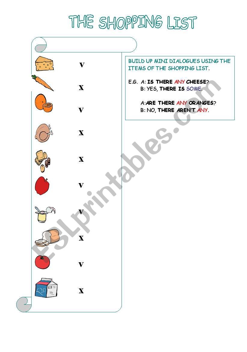 THE SHOPPING LIST worksheet