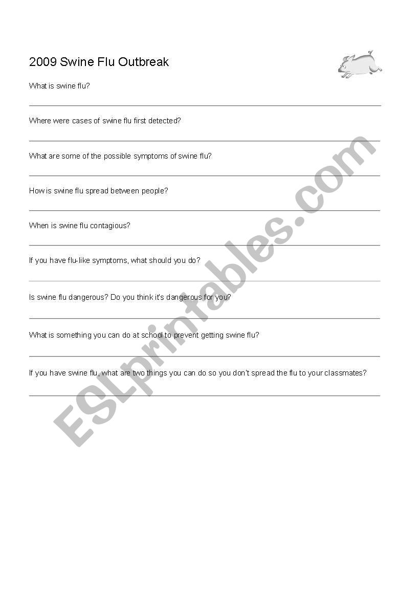 Swine Flu (questions) worksheet