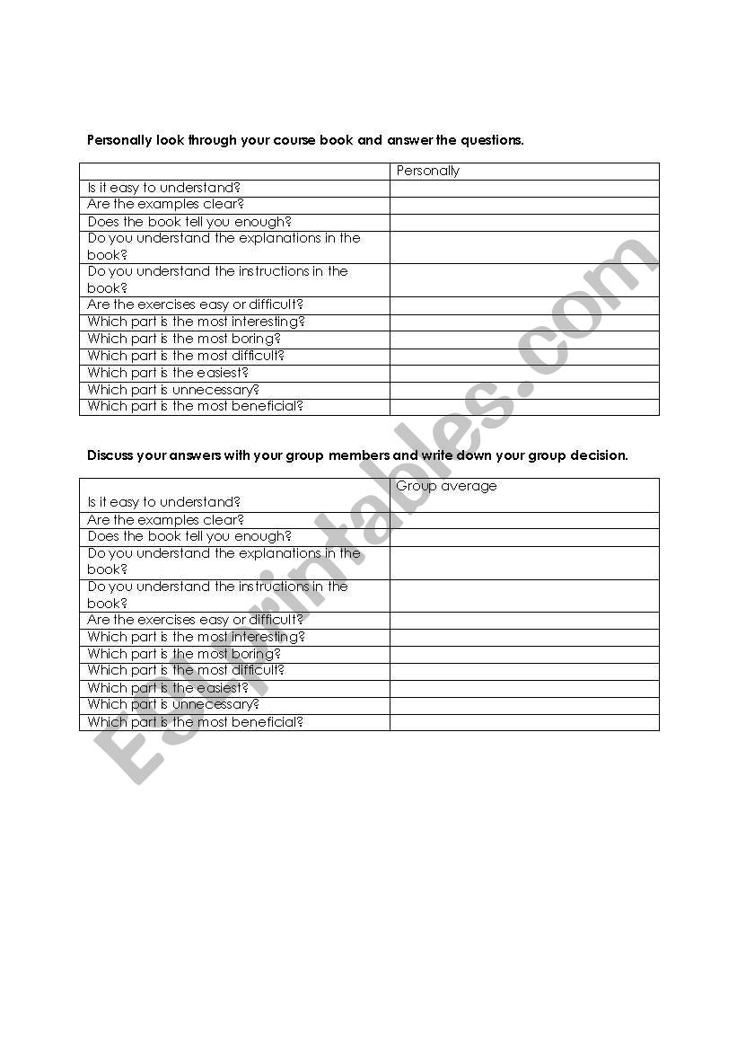 coursebook review worksheet