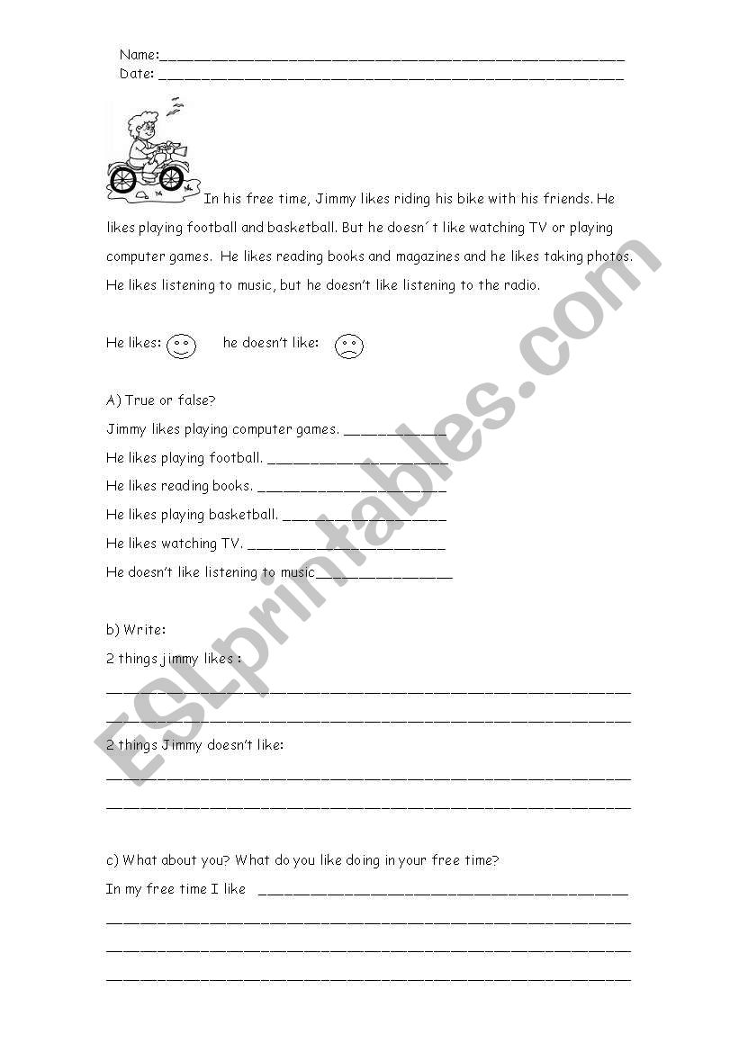 Free time Activities worksheet