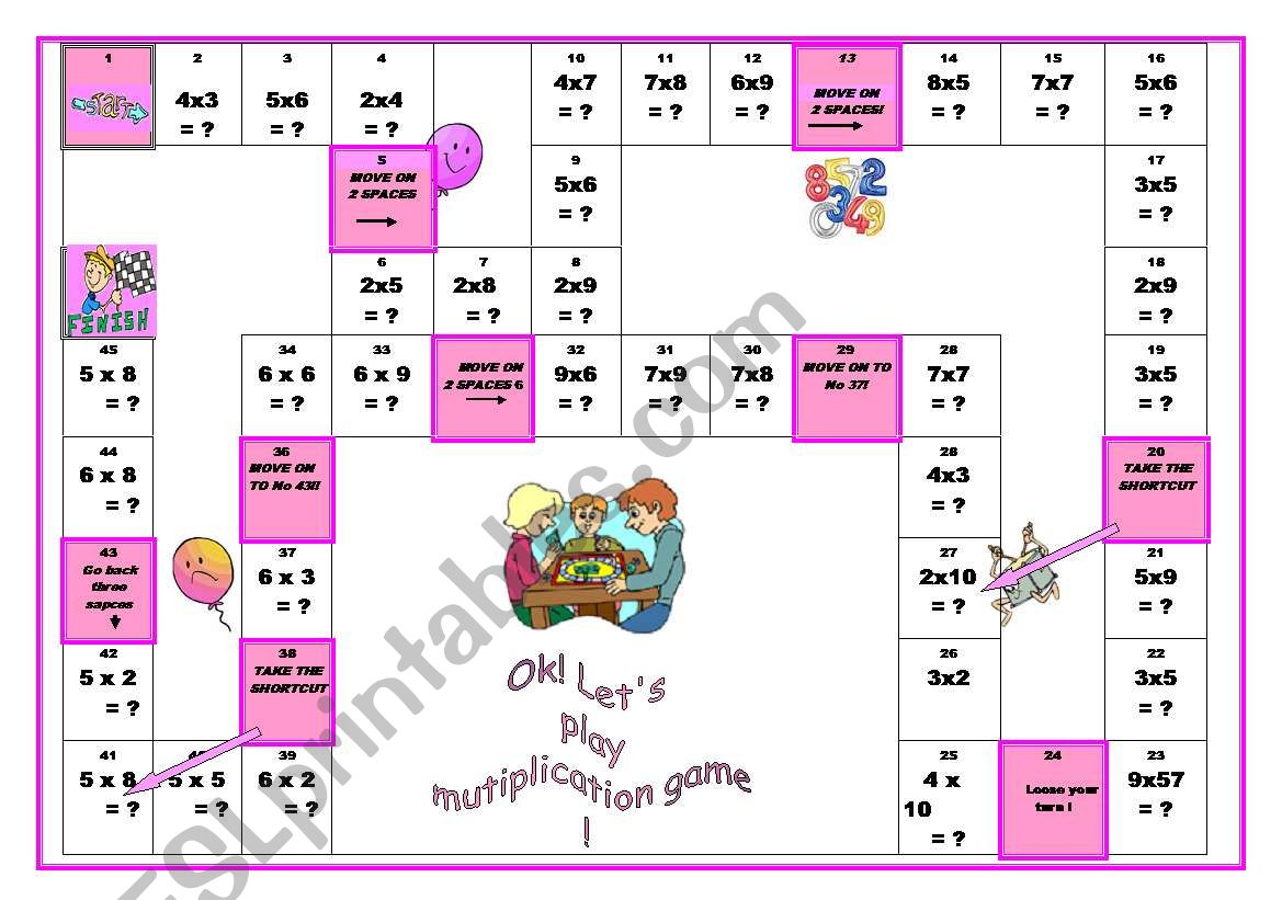 multiplication boardgame worksheet