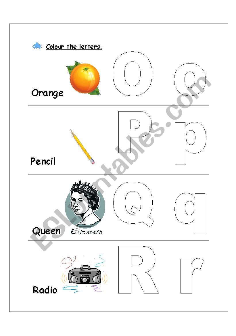 Colour the letters O-R worksheet