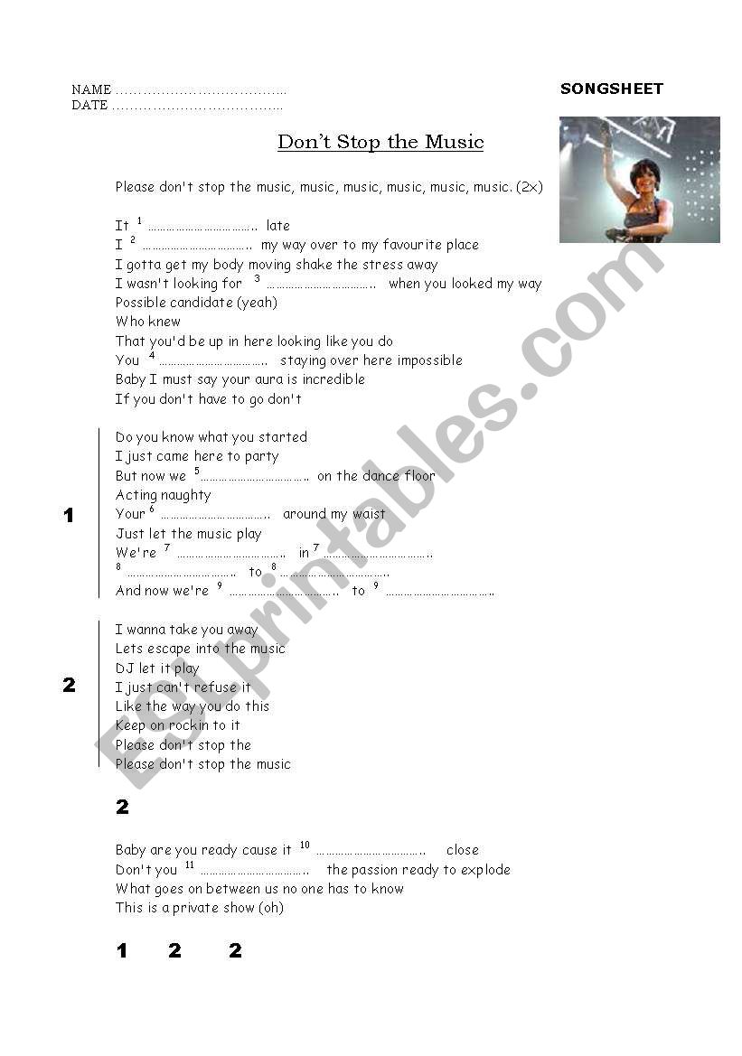 Dont stop the music worksheet
