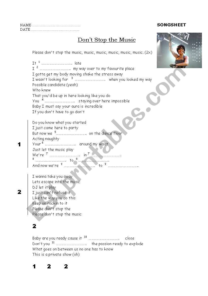 Don´t stop the music worksheet