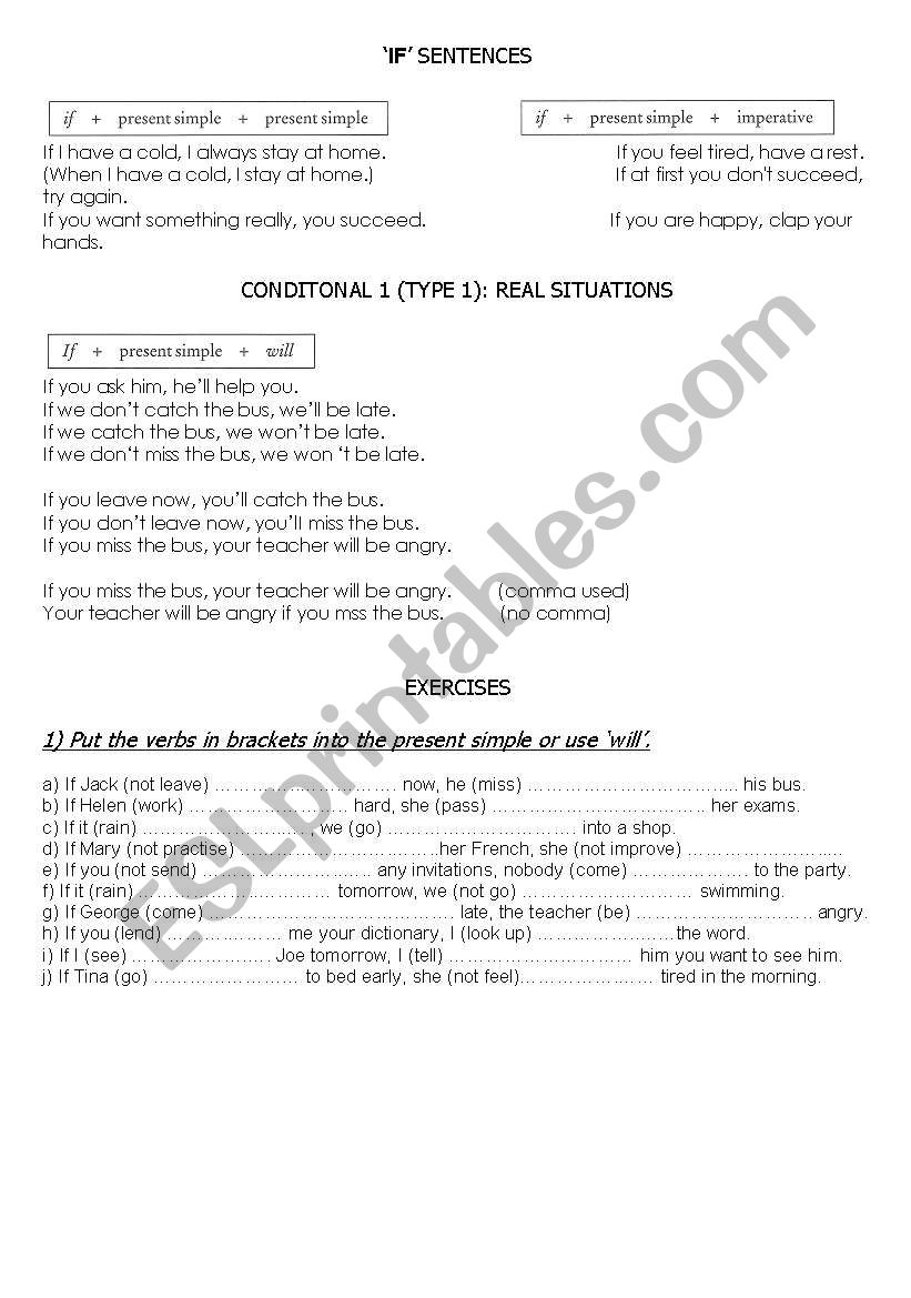 if clause type 1 worksheet