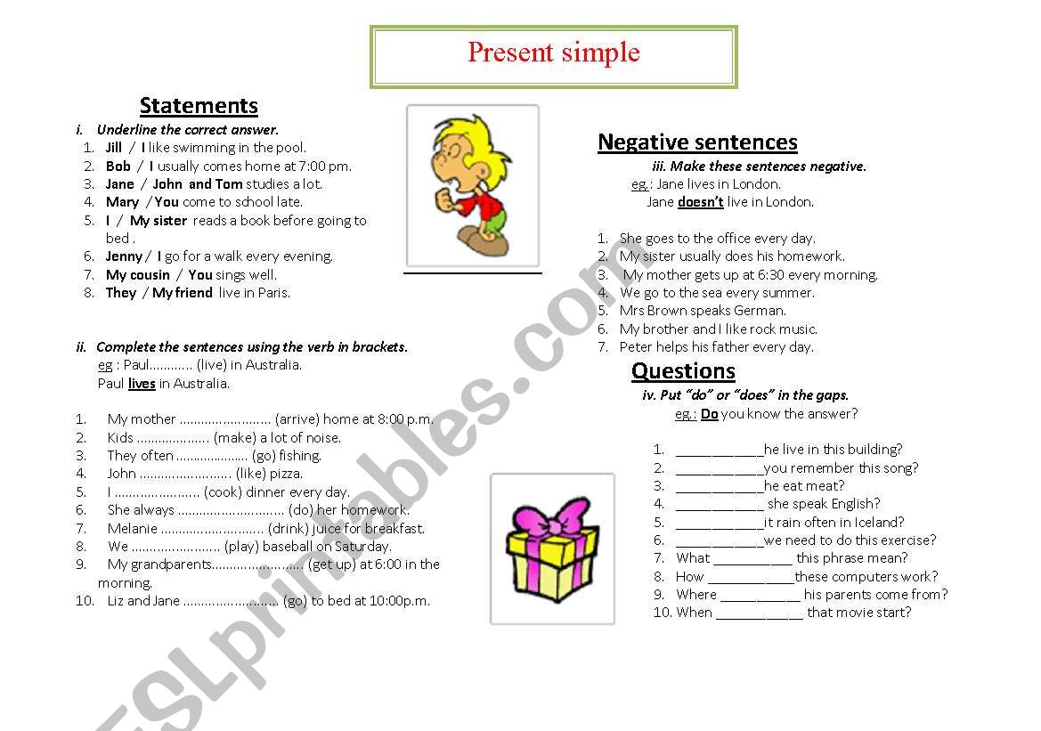 Present simple exercises worksheet