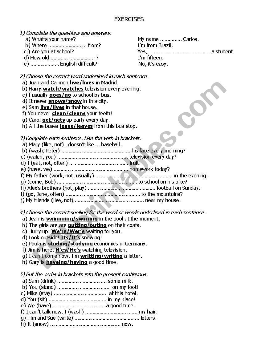 grammar exercises worksheet