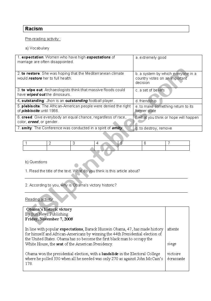 Racism worksheet