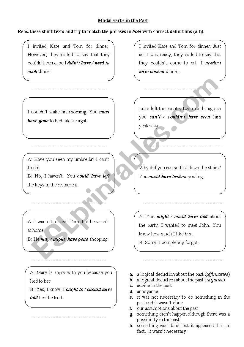Modal Verbs in the Past worksheet