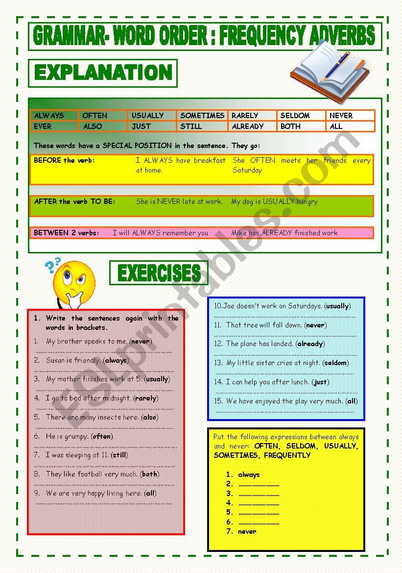 GRAMMAR: WORD ORDER: FREQUENCY ADVERBS