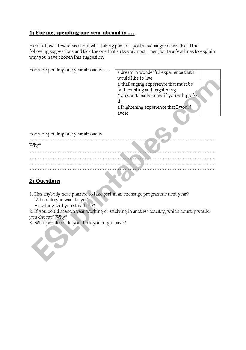 A year abroad  worksheet