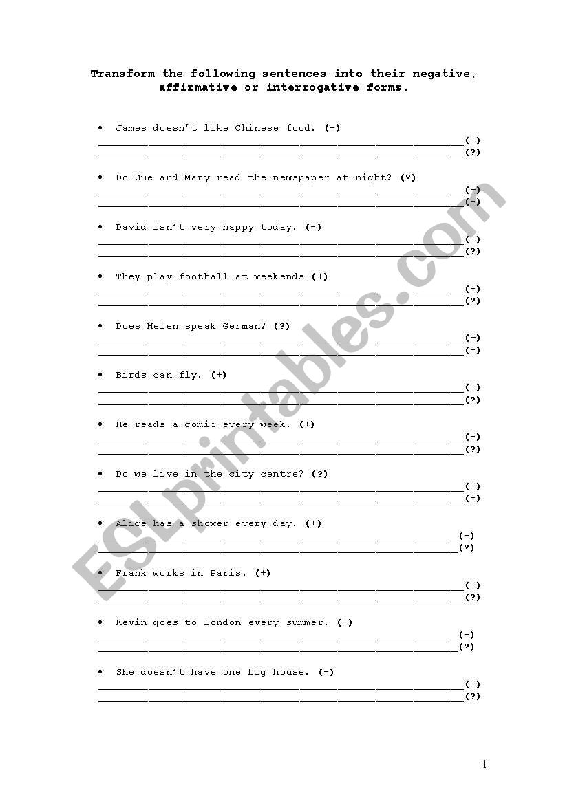 Present Simple tense worksheet