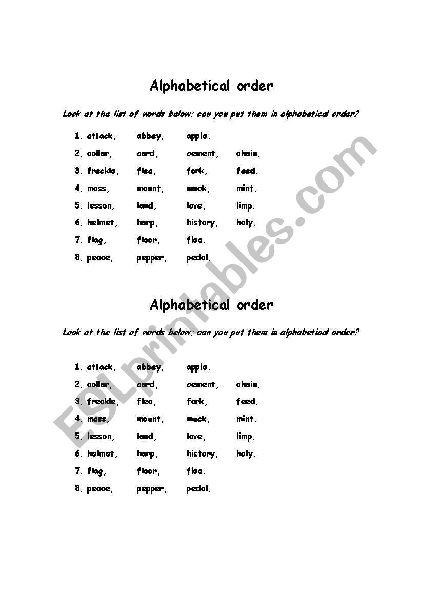 Alphabetical Ordering worksheet