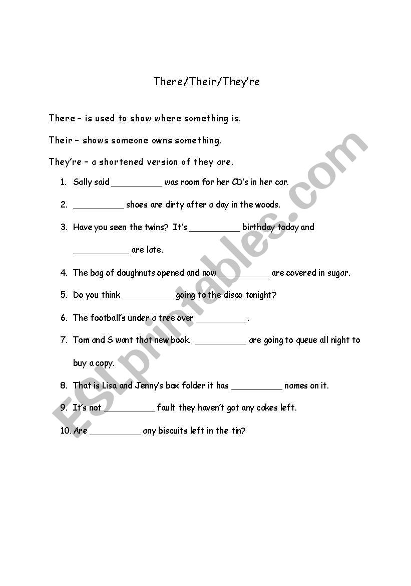 There, Their and Theyre worksheet
