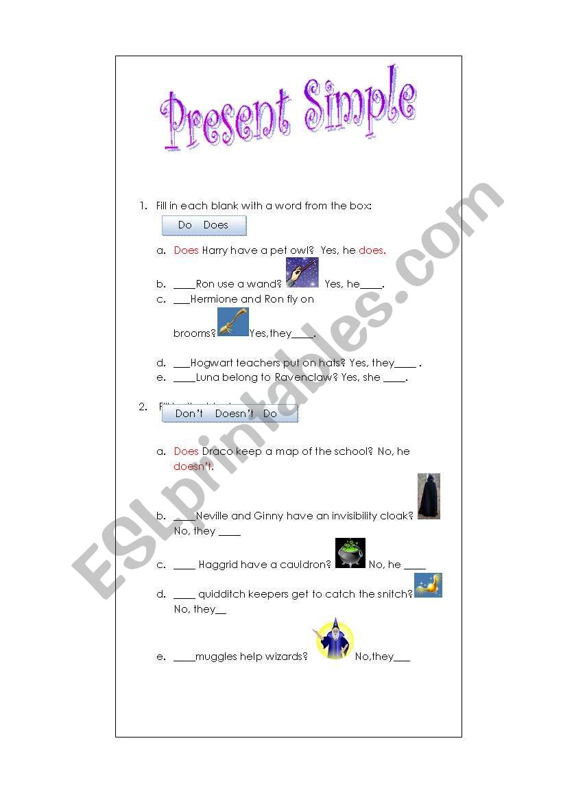 Present simple HPotter worksheet