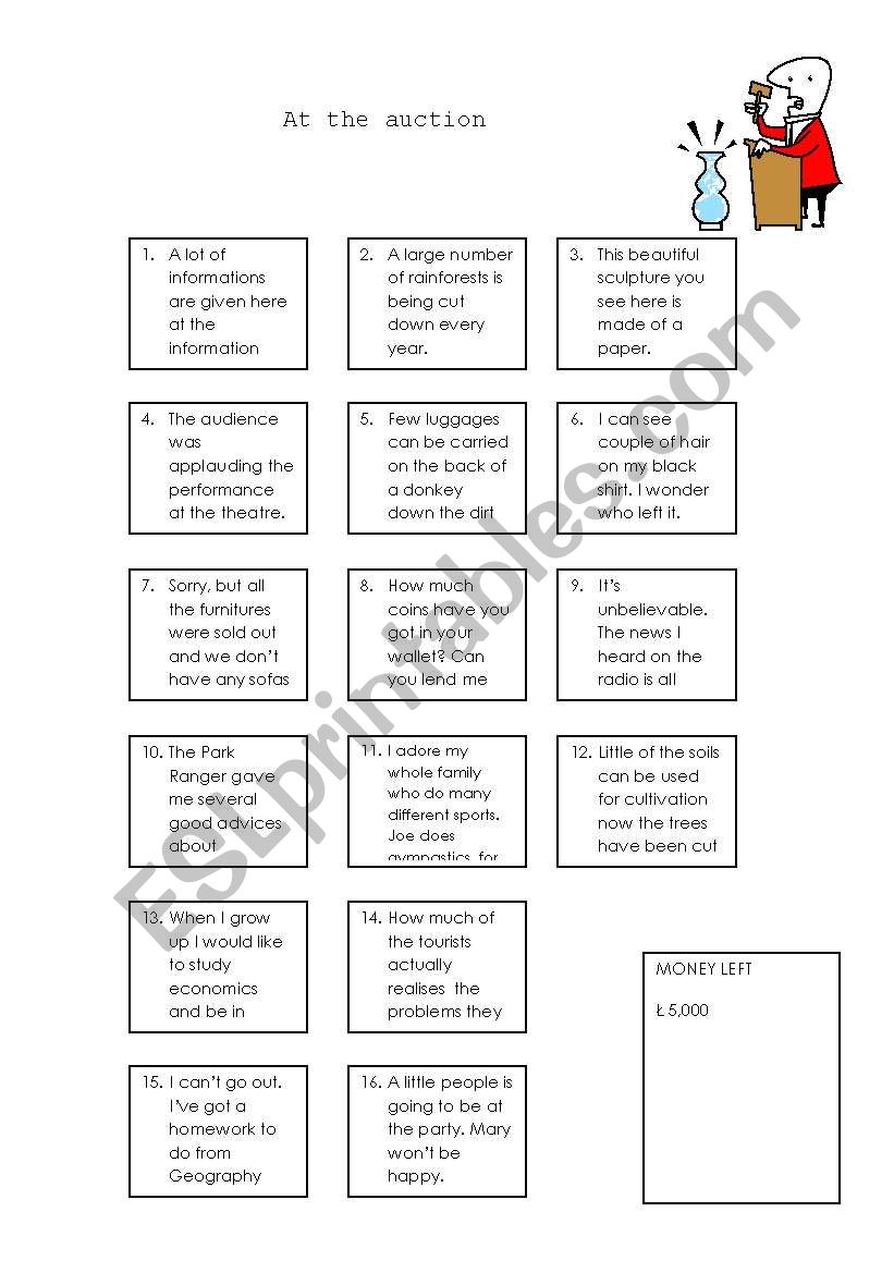 at the auction - countable and uncountable nouns