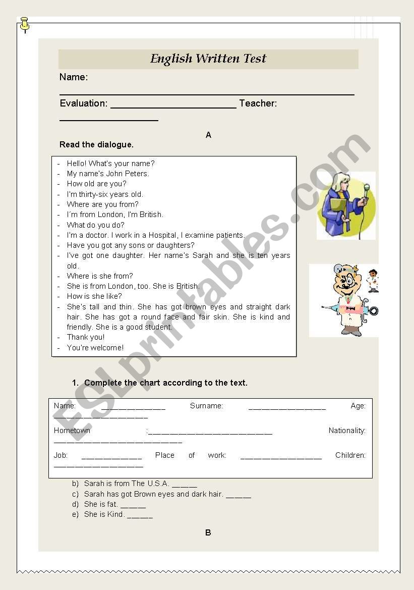 Elementary English Written test