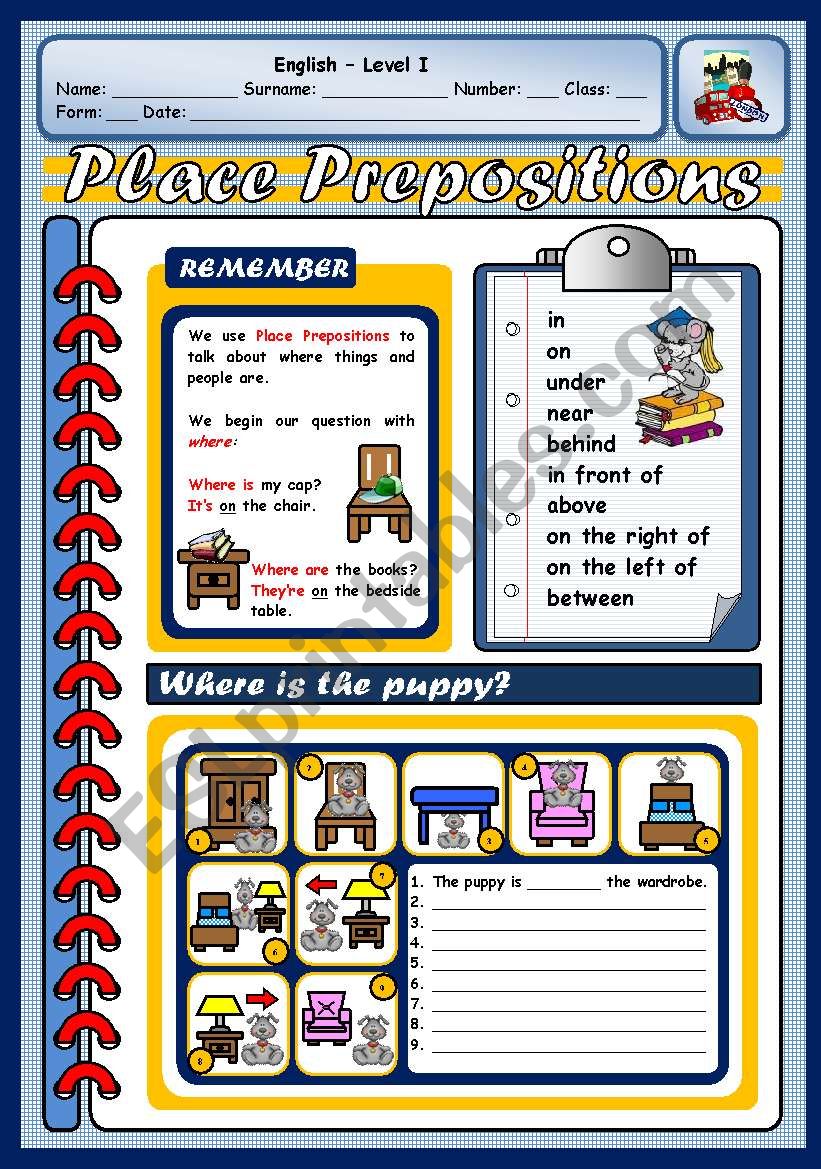 PLACE PREPOSITIONS worksheet