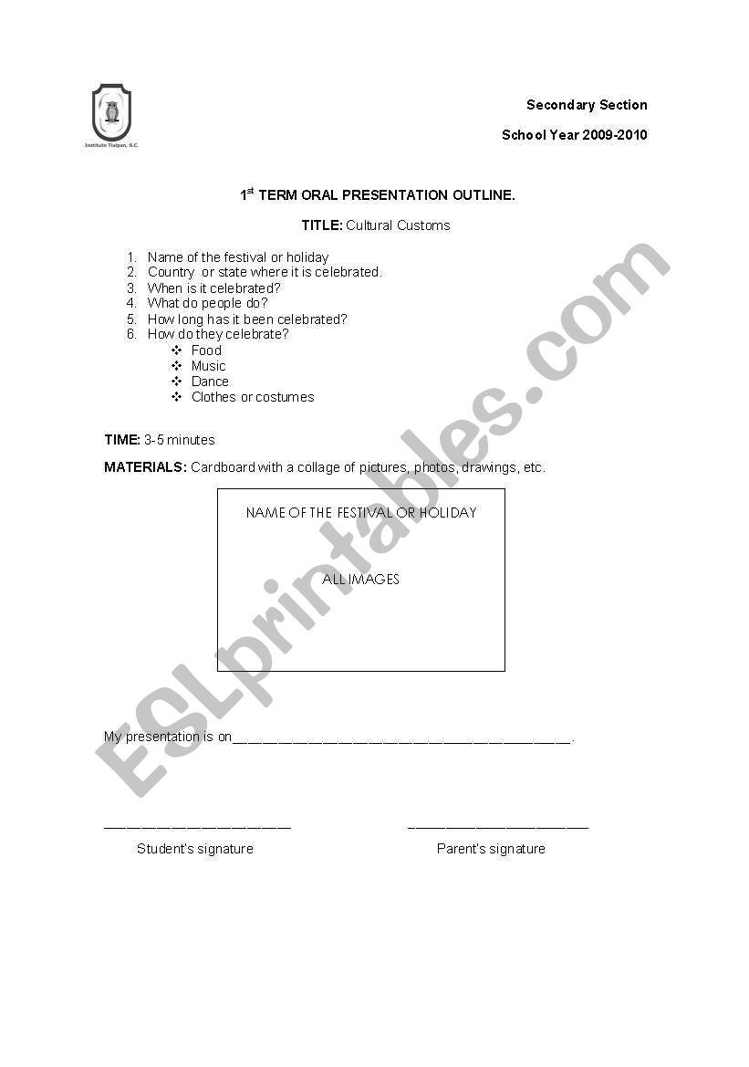 Oral Presentation Outline worksheet