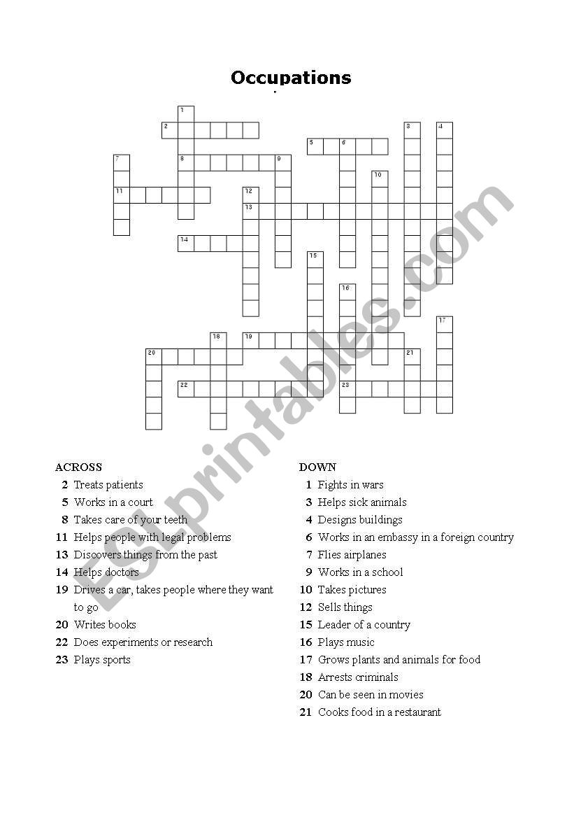 Jobs/Occupations Crossword worksheet